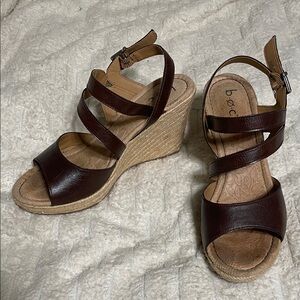 b.o.c. Dark Brown Leather Wedge Sandals